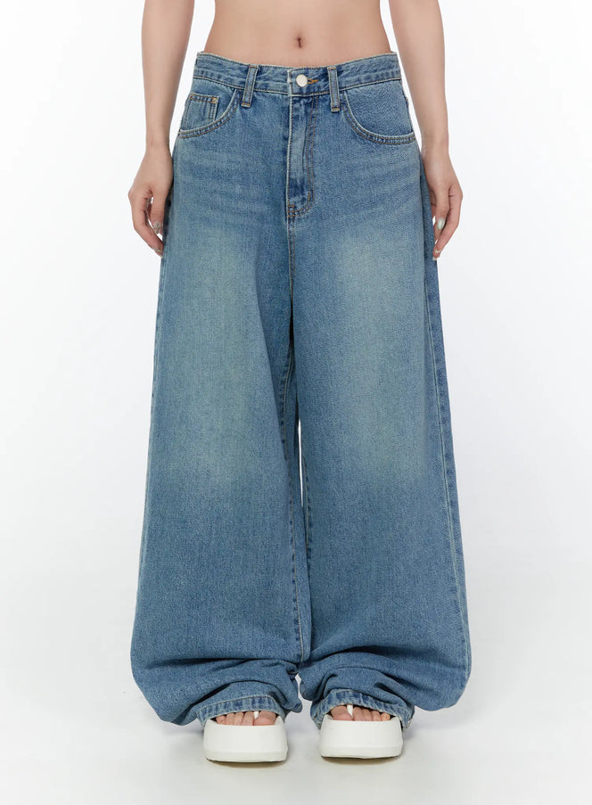 shea-snap-button-wide-leg-jeans-iy514 / Blue