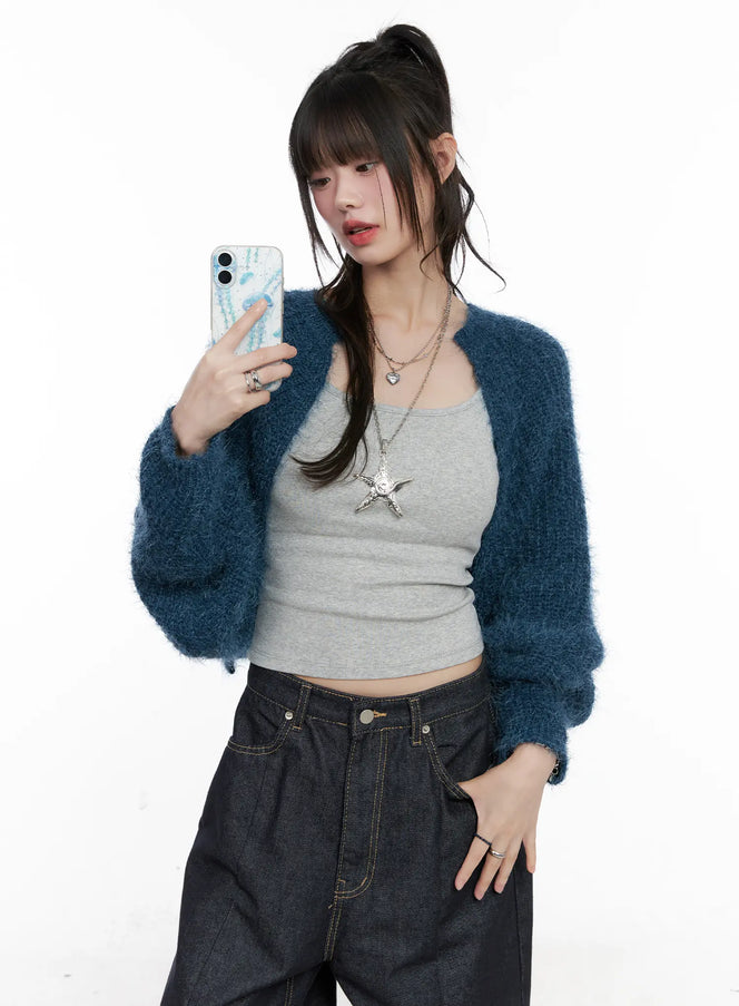fluffy-bolero-knit-cardigan-cg518 / Blue