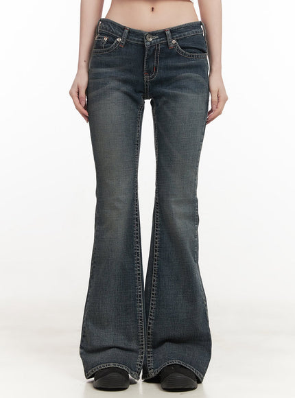 Elisa Stitched Low-Rise Flared Jeans CF514