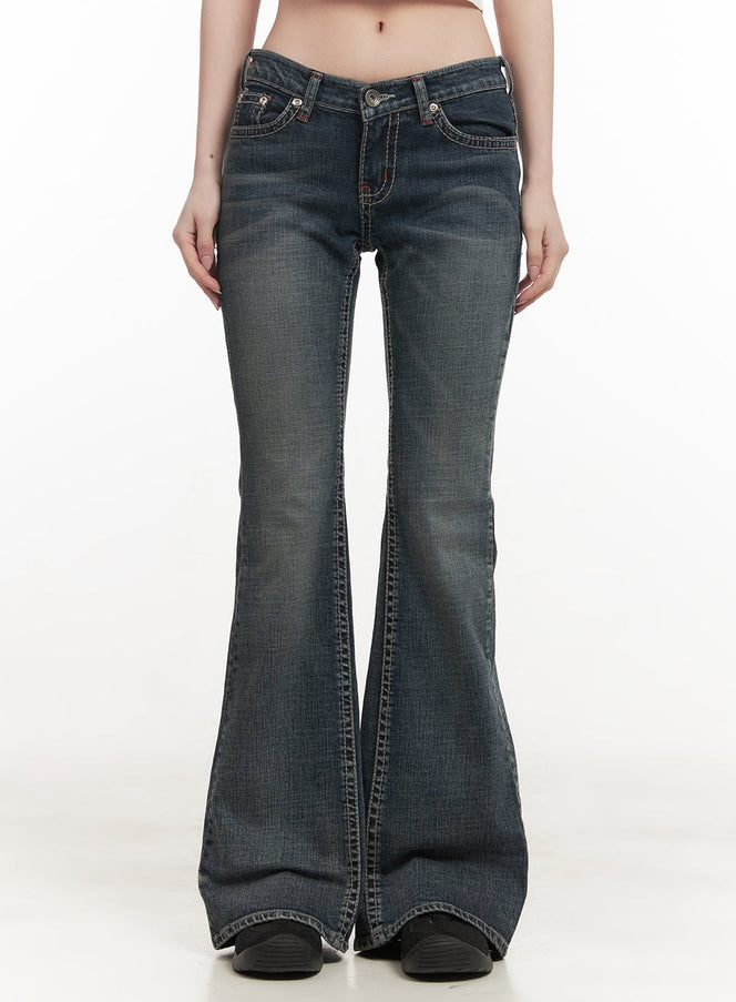 elisa-stitched-low-rise-flared-jeans-cf514 / Blue