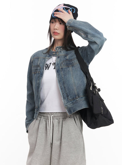 washed-denim-zip-up-rider-jacket-cm519 / Blue