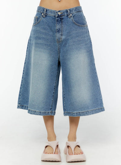 washed-denim-bermuda-shorts-cy521 / Blue