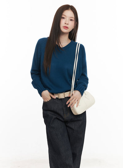 basic-relaxed-fit-v-neck-sweater-cm512 / Blue