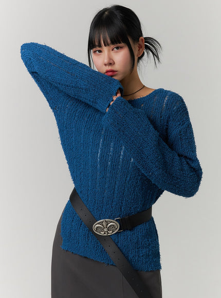 cozy-knitted-long-sleeve-round-neck-top-cj419 / Blue