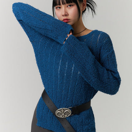 cozy-knitted-long-sleeve-round-neck-top-cj419 / Blue