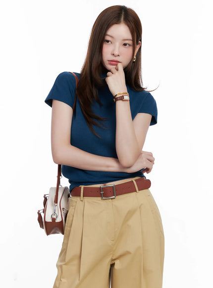 mock-neck-short-sleeve-knit-top-cg520 / Blue