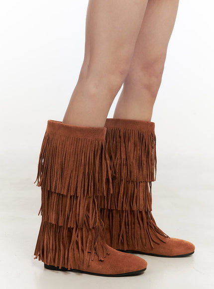 Fringe Faux-Leather Long Boots CF513