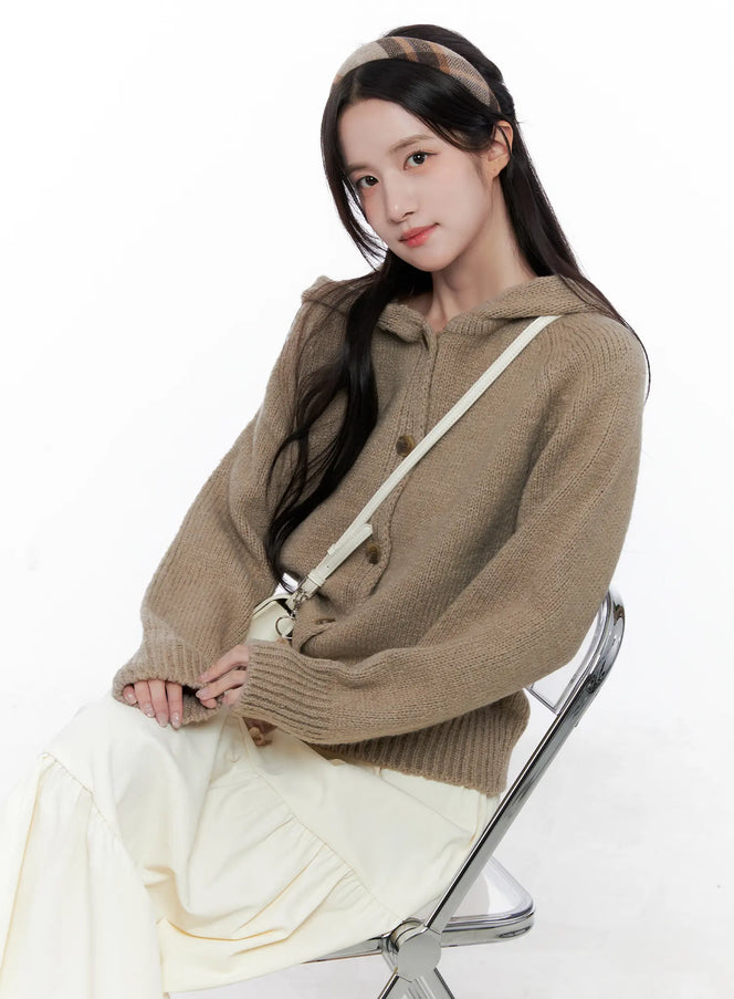 zip-up-hoodie-knit-cs523 / Brown