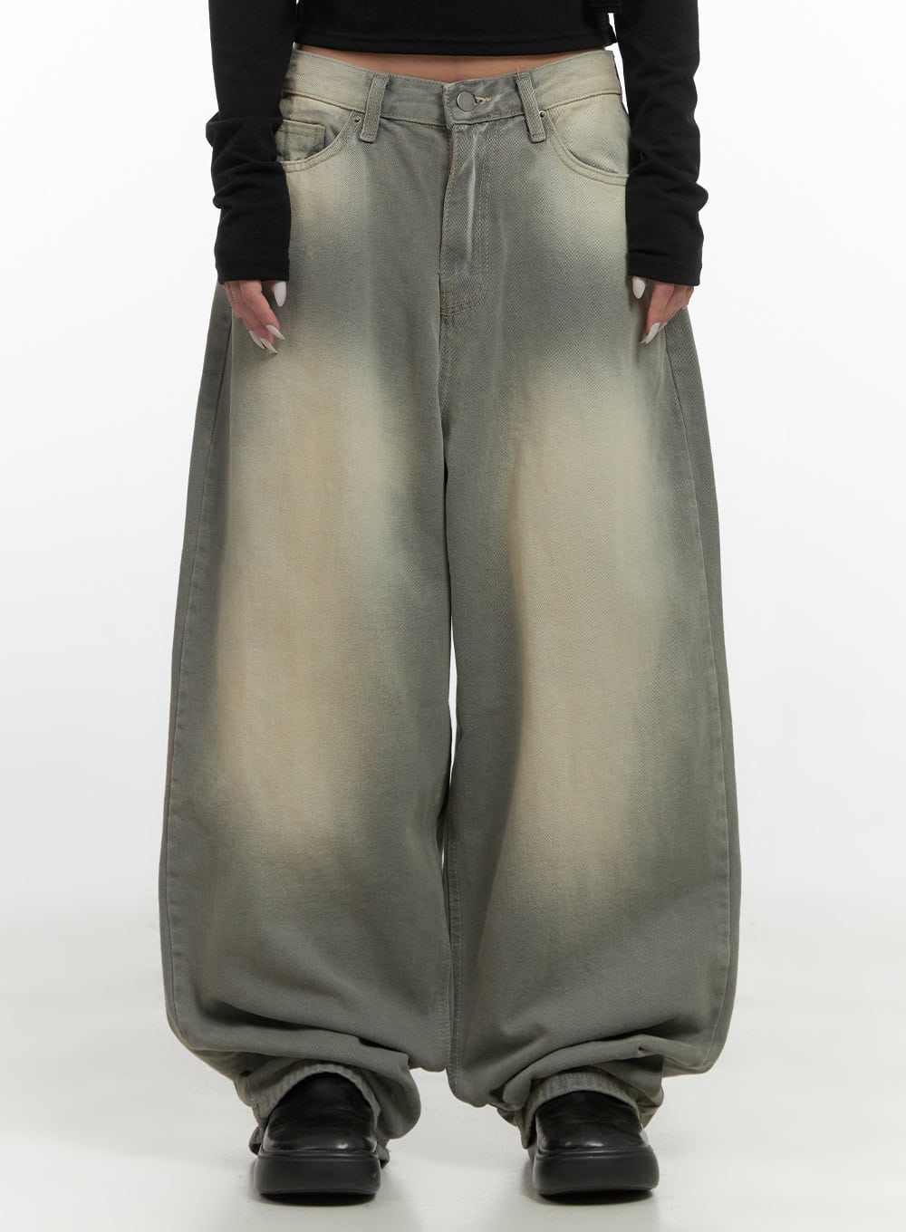 edie-wide-leg-denim-pocket-jeans-cs425 / Brown