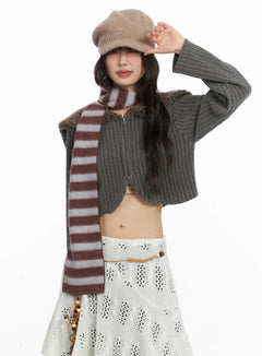 faux-fur-cropped-cardigan-cd531 / Brown