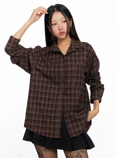 oversized-plaid-long-sleeve-shirt-co515 / Brown