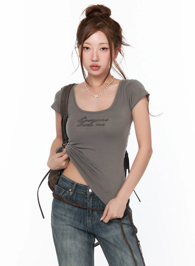 rhinestone-accent-corset-t-shirt-ca515 / Brown