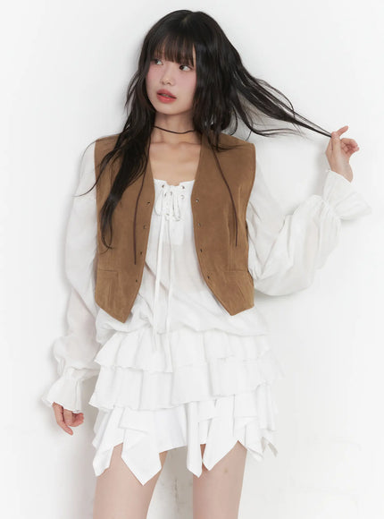 vintage-cropped-vest-cu520 / Dark beige