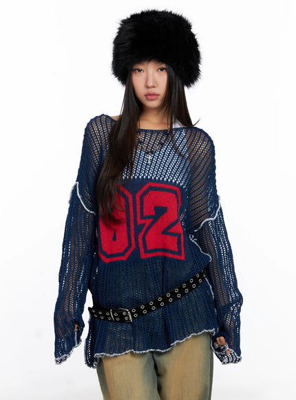 mesh-knit-loose-fit-sweater-co515 / Dark blue