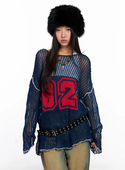 mesh-knit-loose-fit-sweater-co515 / Dark blue