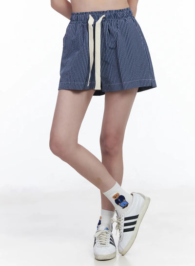 striped-drawstring-shorts-ca509 / Dark blue