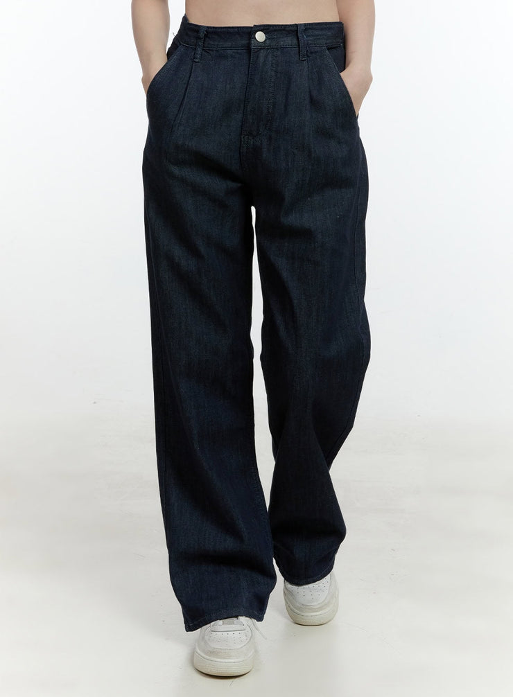 Pintuck Straight-Leg Denim Pants CF504