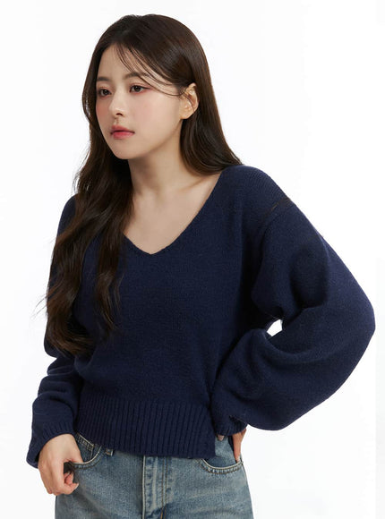 v-neck-solid-sweater-oj411 / Dark blue