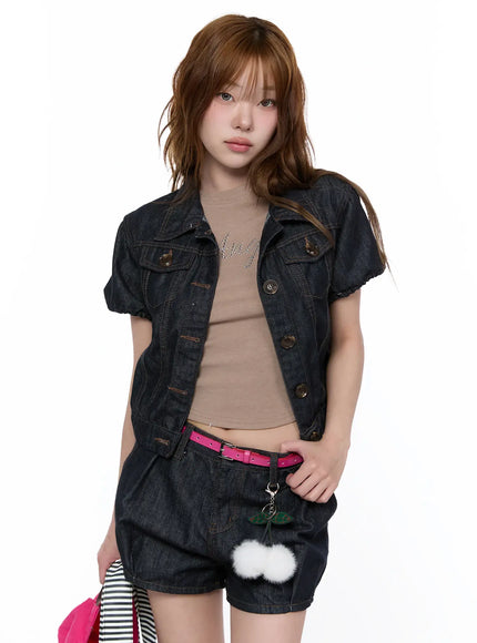 casual-puff-short-sleeve-jacket-ca522 / Dark blue