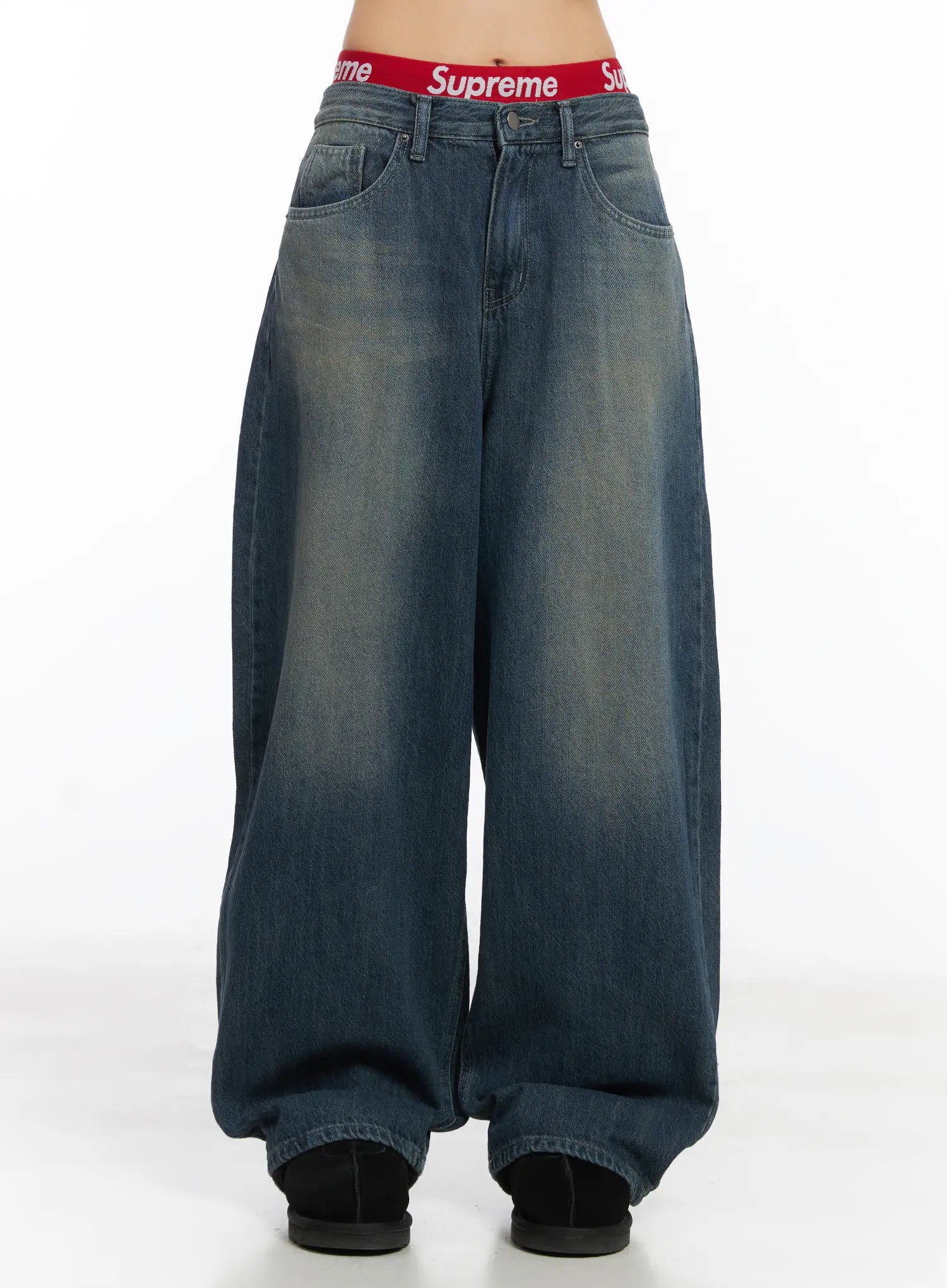 rylie-wide-leg-washed-baggy-jeans-cd509 / Dark blue