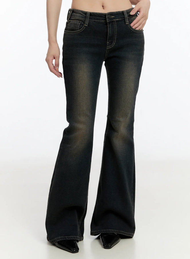 rei-pocket-detail-flare-jeans-cn524 / Dark blue