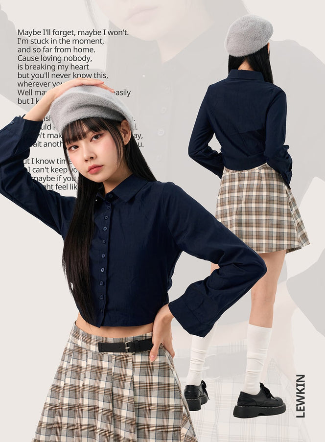 ruched-crop-shirt-io317 / Dark blue