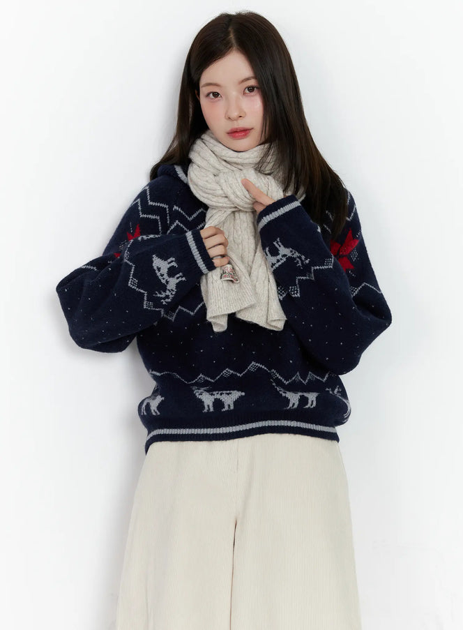 nordic-hooded-knit-sweater-cn519 / Dark blue