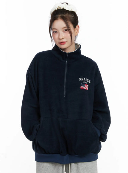 oversized-quarter-zip-fleece-pullover-cn518 / Dark blue
