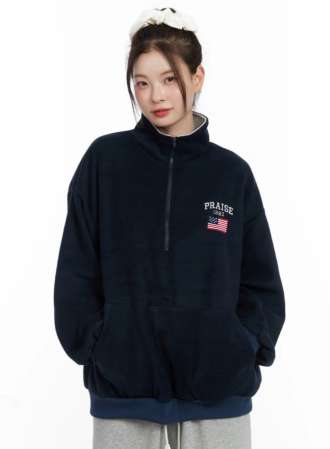 oversized-quarter-zip-fleece-pullover-cn518 / Dark blue