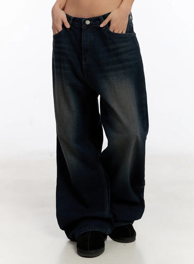 auro-fleece-lined-wide-leg-jeans-cn527 / Dark blue