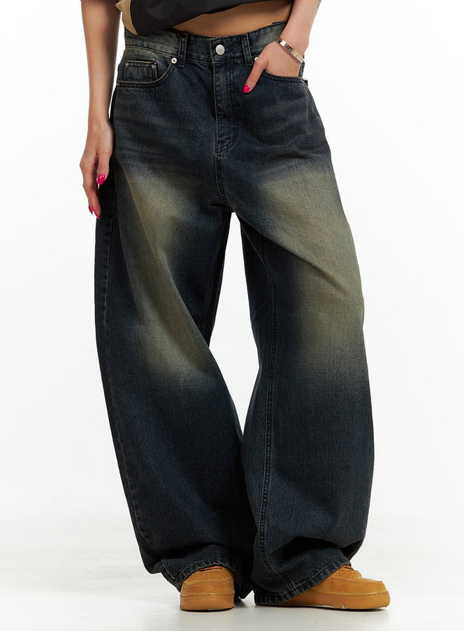 solid-low-rise-baggy-jeans-cu417 / Dark blue