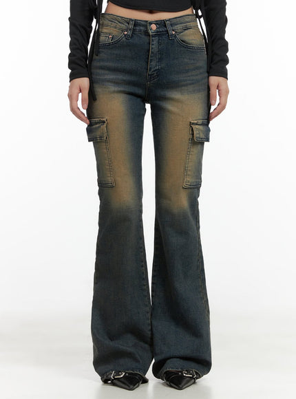 jada-vintage-washed-pocket-slim-bootcut-jeans-cg422 / Dark blue