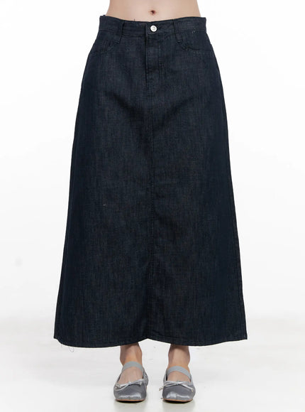 side-slit-long-skirt-cl523 / Dark blue