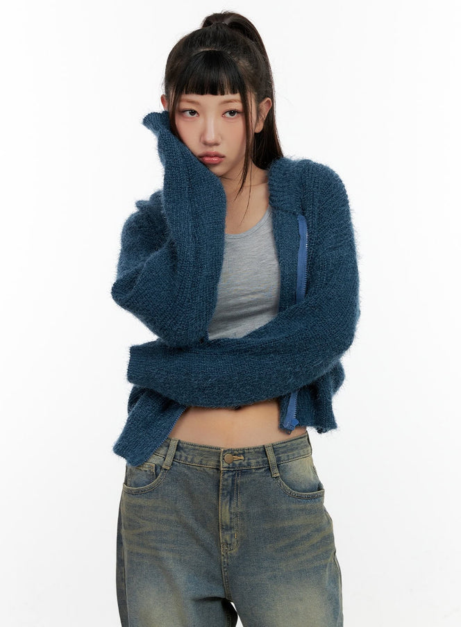 zip-up-knit-hooded-cardigan-cn401 / Dark blue