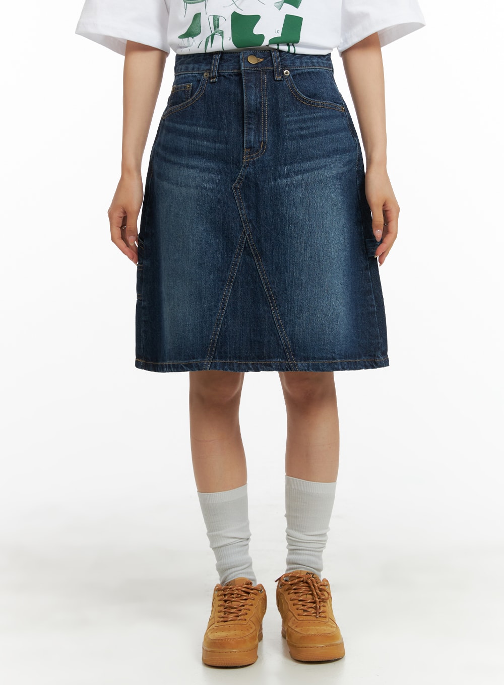 washed-denim-midi-skirt-ca404 / Dark blue