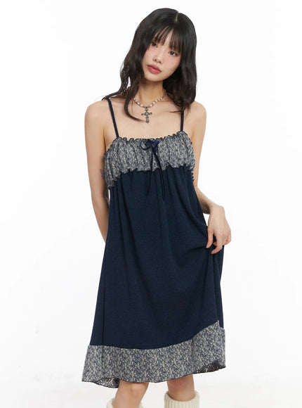 lace-ribbon-mini-dress-cd531 / Dark blue