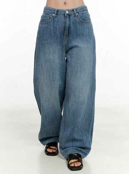 doyeon-washed-wide-leg-denim-jeans-cg501 / Dark blue