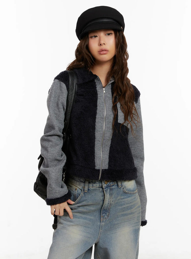 cozy-pocket-collar-fleece-zip-up-cd517 / Dark blue