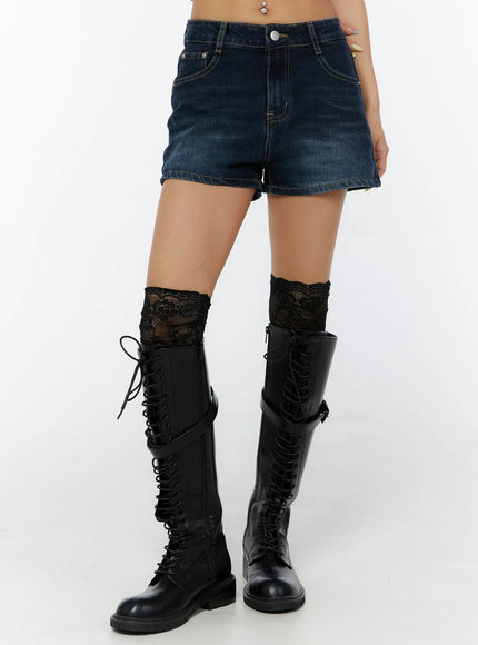 vintage-wash-hip-pad-denim-shorts-cy520 / Dark blue