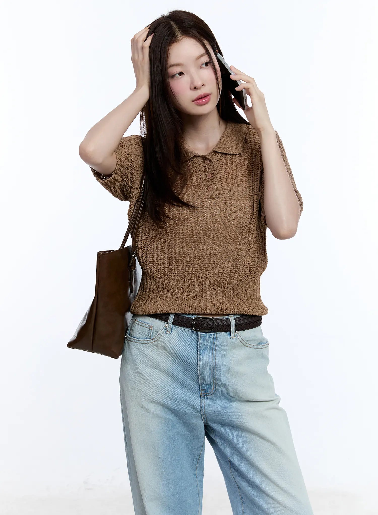 collared-short-sleeve-sweater-cu513 / Dark brown