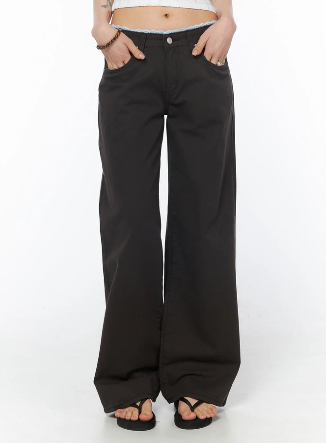 lace-trim-cotton-pants-cy528 / Dark brown