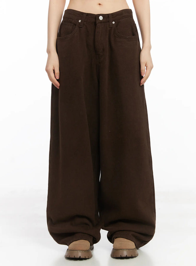 wide-leg-fleece-lined-cotton-pants-cd531 / Dark brown