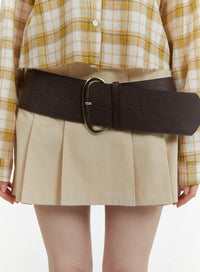 faux-leather-wide-buckle-belt-ca401 / Dark brown