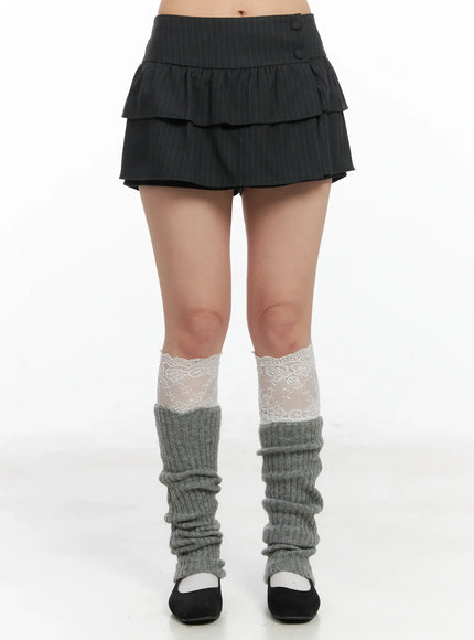 pinstripe-tiered-ruffle-mini-skirt-cd502 / Dark gray