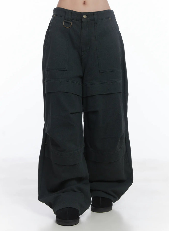 button-trim-wide-leg-pants-cj514 / Dark gray