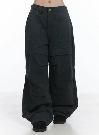 button-trim-wide-leg-pants-cj514 / Dark gray