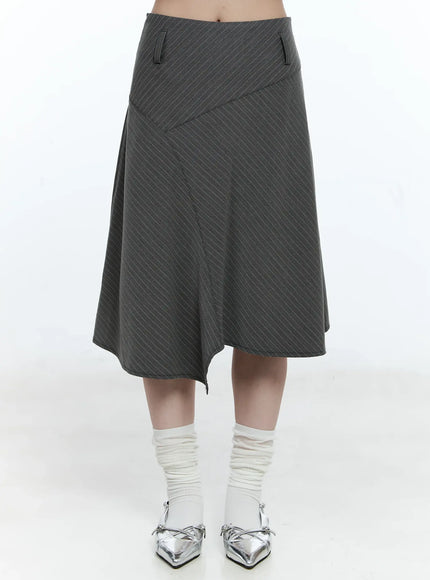 asymmetric-pinstripe-midi-skirt-cg511 / Dark gray