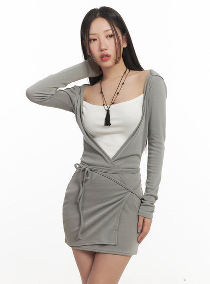 wrap-hooded-mini-dress-cf520 / Dark green