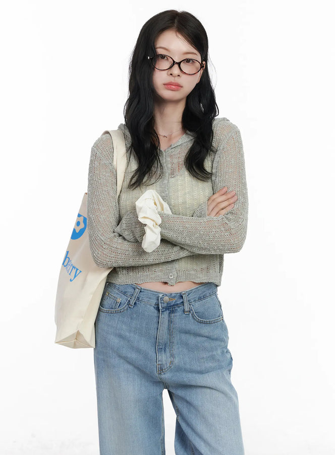 sheer-crop-hoodie-knit-cardigan-ca510 / Dark green