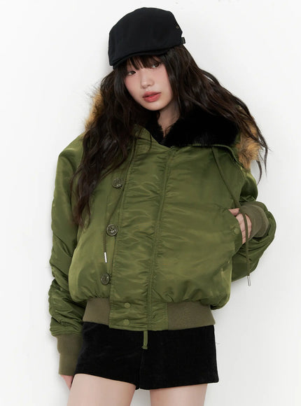 faux-fur-lined-bomber-jacket-cn510 / Dark green
